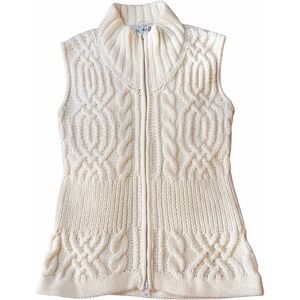 WHBM Ivory‎ Cable Knit Fisherman Sweater Vest Full Zip Small Layering Apres Ski